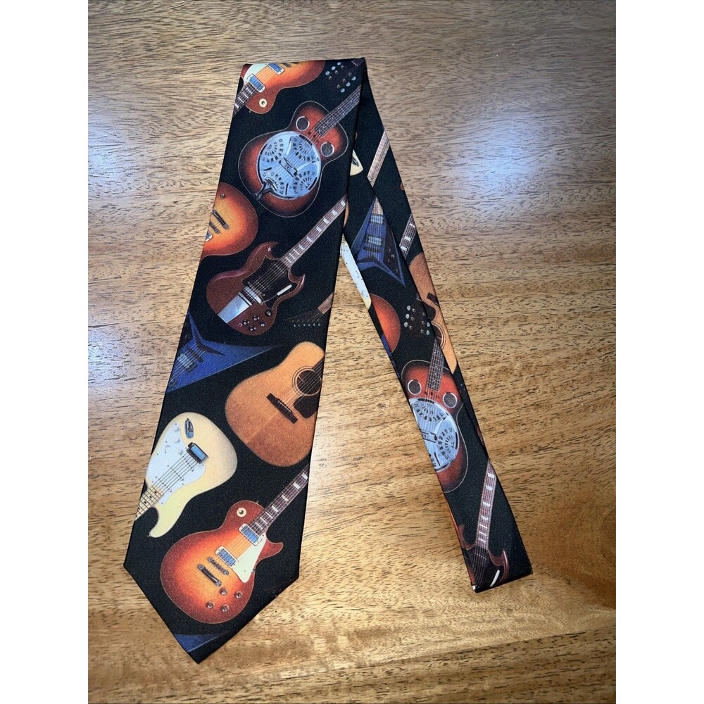 Vintage Ralph Marlin Men's NecktiePolyester - Guitars All Over-1995, Made in USA